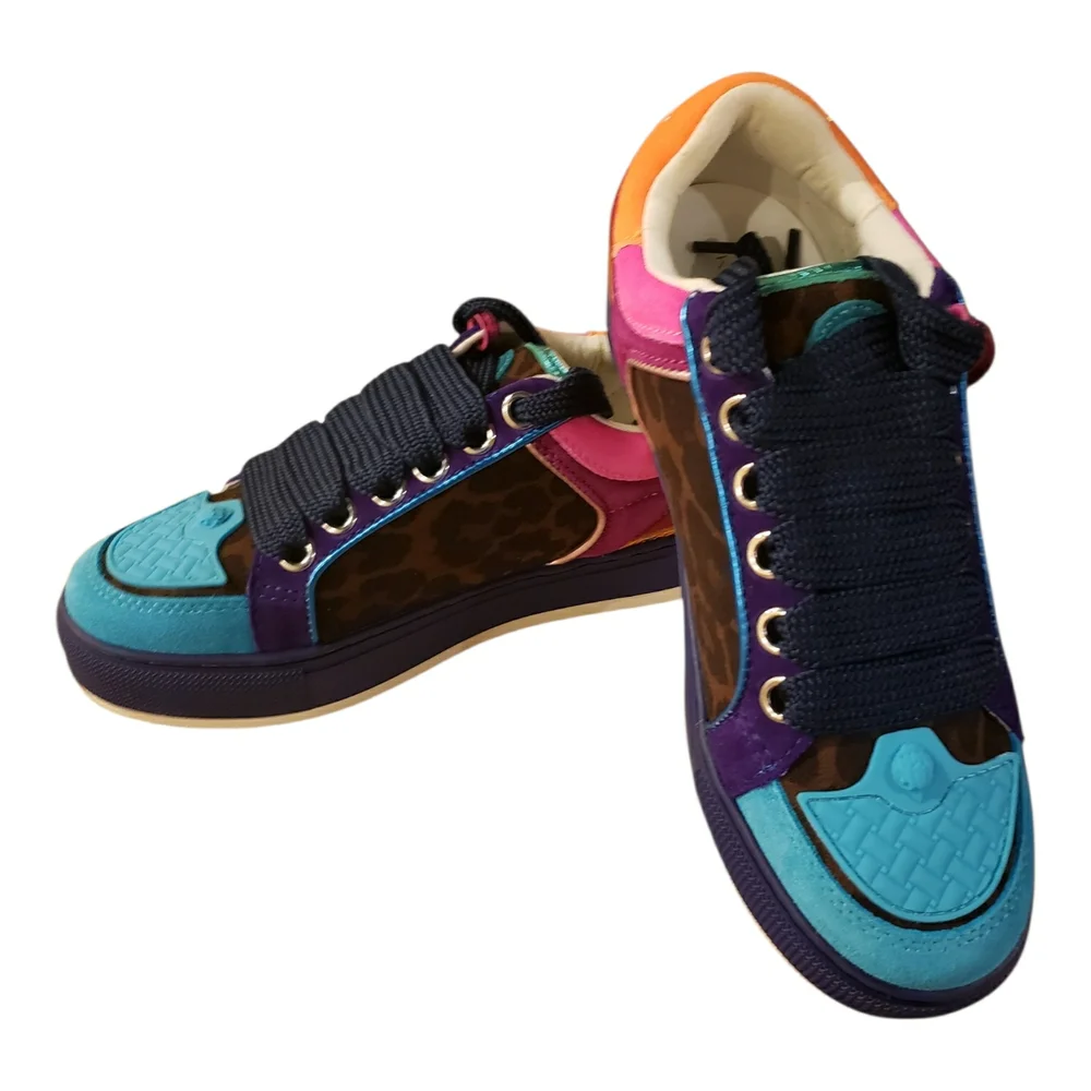 Last One! Kurt Geiger Multicolor Southbank Tag Leopard Low-Top Sneakers w/ Eagle - Picture 5 of 13